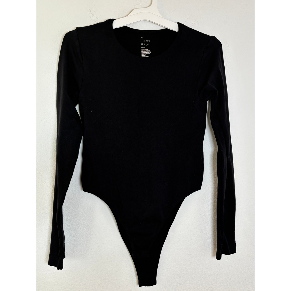 A New Day Womens Black Long Sleeve Crew Neck Bodysuit Size Large F00302494-02/24